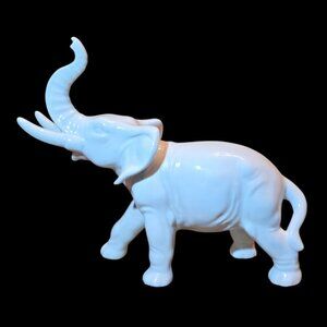 Antique Porcelain Grafenthal WHITE ELEPHANT Germany Figurine Trunk Raised Gloss